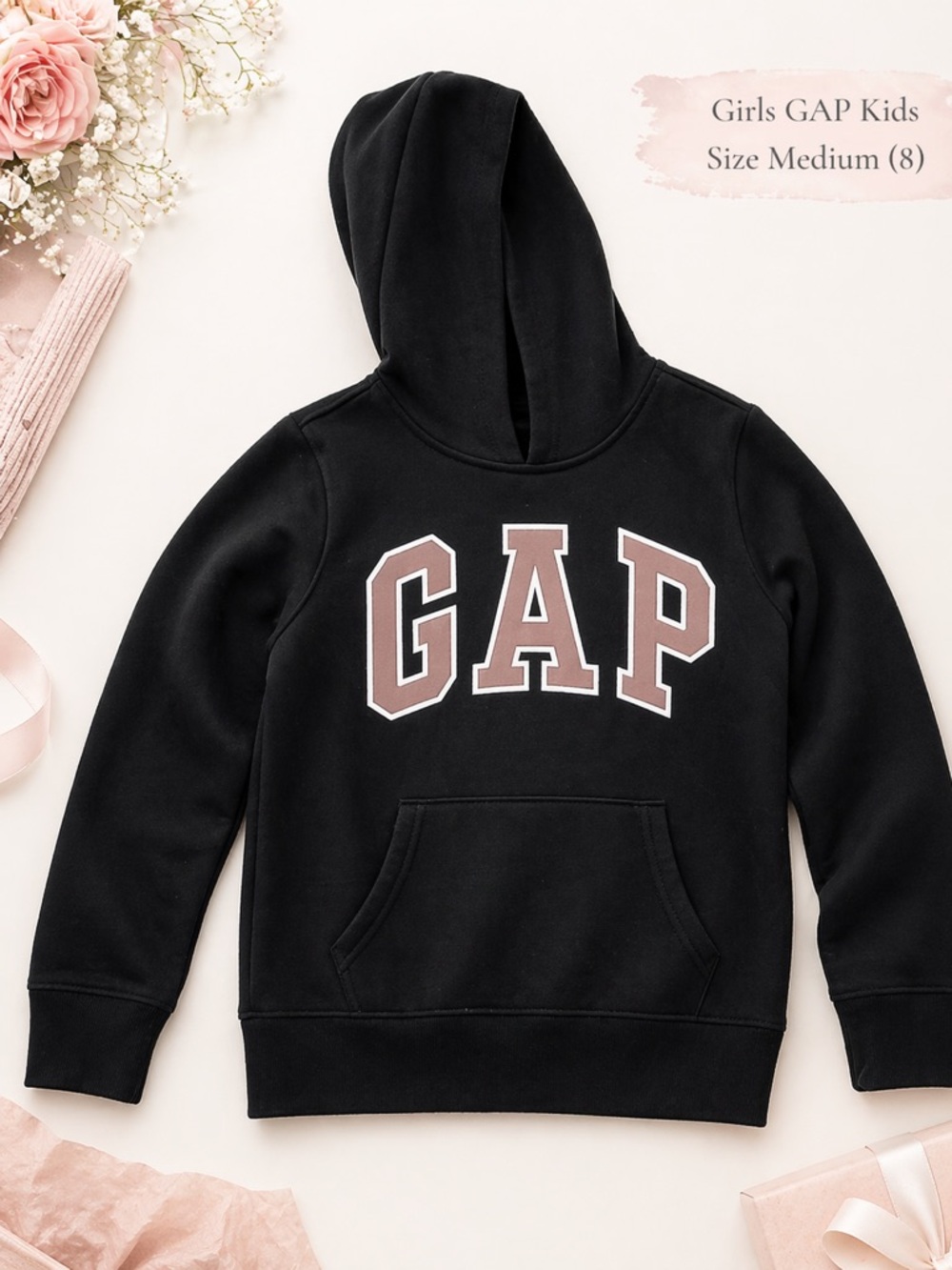 GAP Black Hoodie with Pink Lettering - Kids